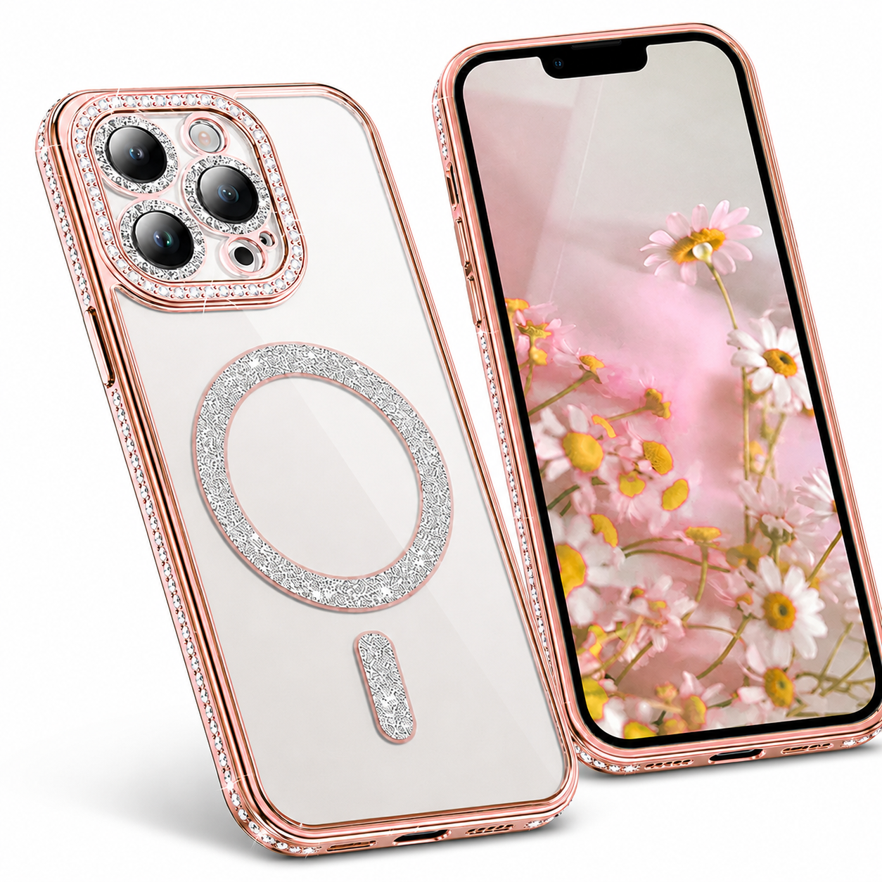 Glitter Electroplated MagSafe Case for Apple iPhone 16 Pro Max - Rose Gold