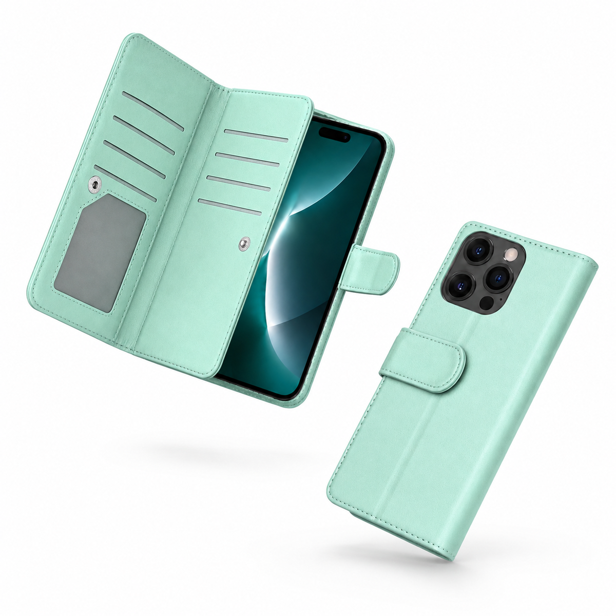 Bifold 9 Card detachable wallet for Apple iPhone 16 Pro Max - Teal