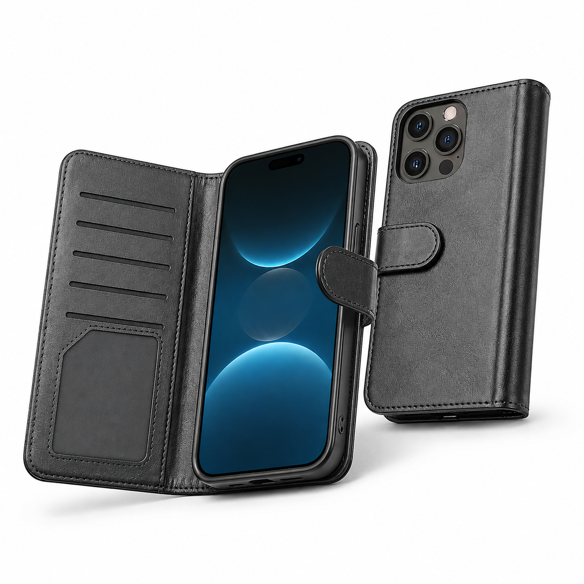 Bifold 9 Card detachable wallet for Apple iPhone 16 Pro Max - Black
