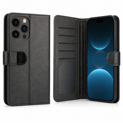 Bifold 9 Card detachable wallet for Apple iPhone 16 Pro Max - Black