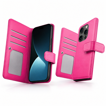 Bifold 9 Card detachable wallet for Apple iPhone 16 Pro Max - Hot Pink