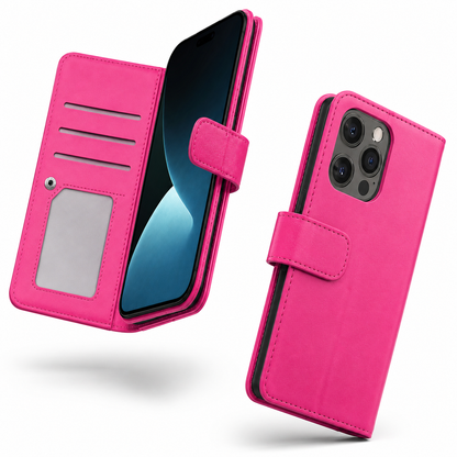 Bifold 9 Card detachable wallet for Apple iPhone 16 Pro Max - Hot Pink
