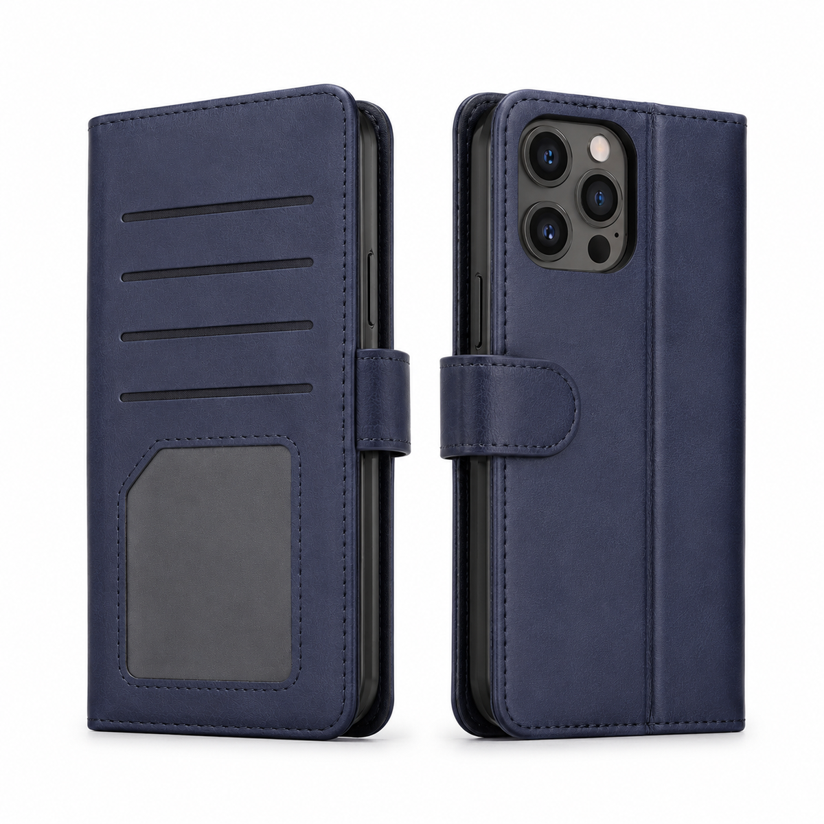 Bifold 9 Card detachable wallet for Apple iPhone 14 Pro Max - Navy - close-up design view