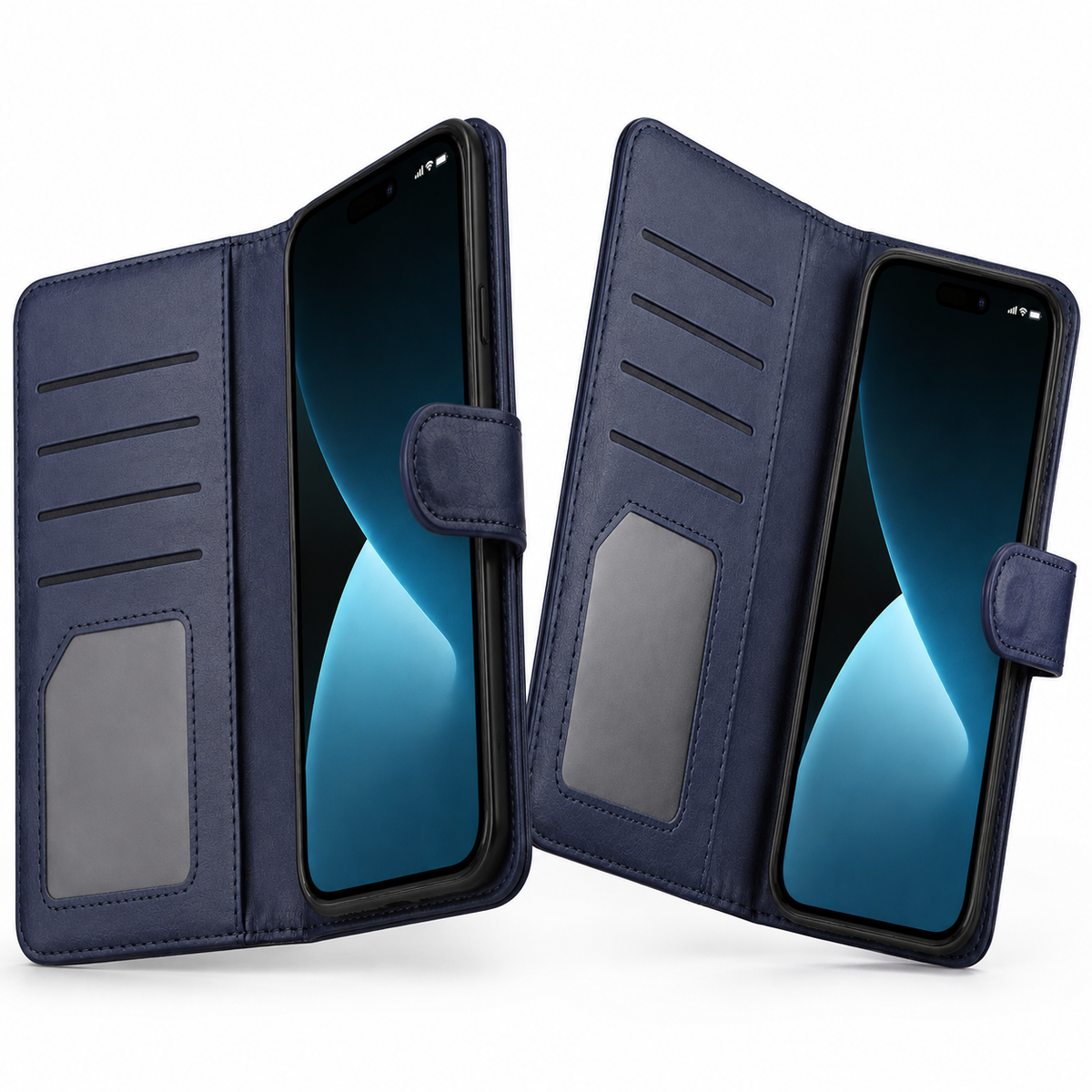 Bifold 9 Card detachable wallet for Apple iPhone 14 Pro Max - Navy - side profile product view