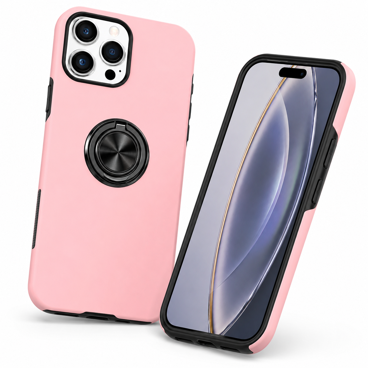 Swirl Invisible Ring Stand Case for Apple iPhone 16 Pro Max - Rose Gold