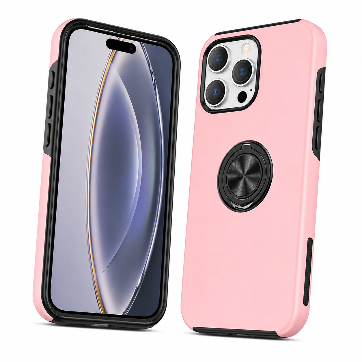 Swirl Invisible Ring Stand Case for Apple iPhone 16 Pro Max - Rose Gold