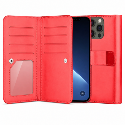 Bifold 9 Card detachable wallet for Apple iPhone 13 Pro Max - Red - angled product view