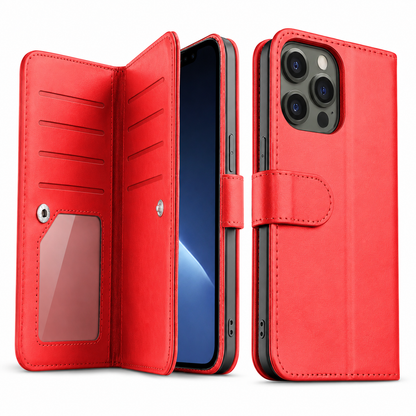 Bifold 9 Card detachable wallet for Apple iPhone 14 Pro Max - Red - side profile product view