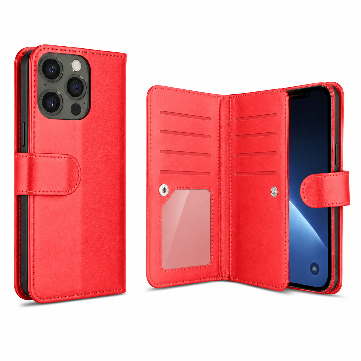 Bifold 9 Card detachable wallet for Apple iPhone 13 Pro Max - Red - alternate product view