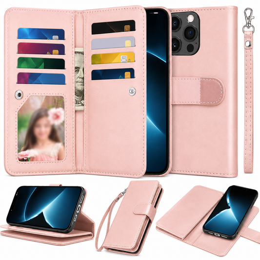 Bifold 9 Card detachable wallet for Apple iPhone 16 Pro - Rose Gold - main product view