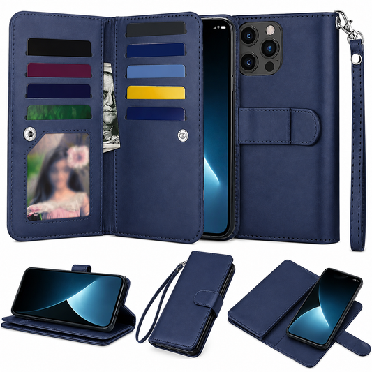Bifold 9 Card detachable wallet for Apple iPhone 16 Pro Max - Navy