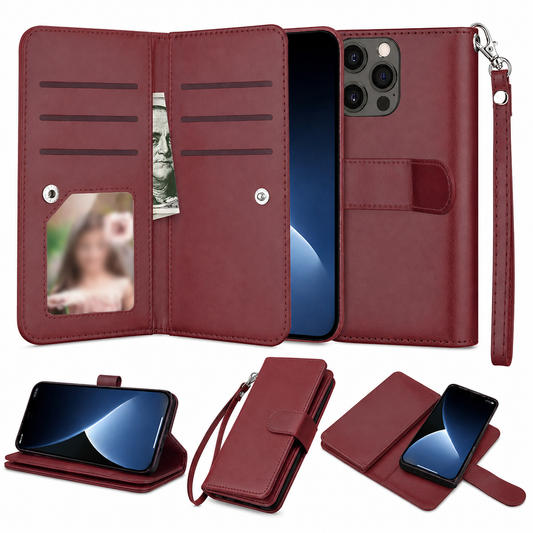 Bifold 9 Card detachable wallet for Apple iPhone 15 Pro Max - Wine - main product view