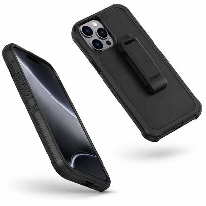 Triple Protection Rugged Case with Belt Clip for Apple iPhone 16 Pro Max - Black