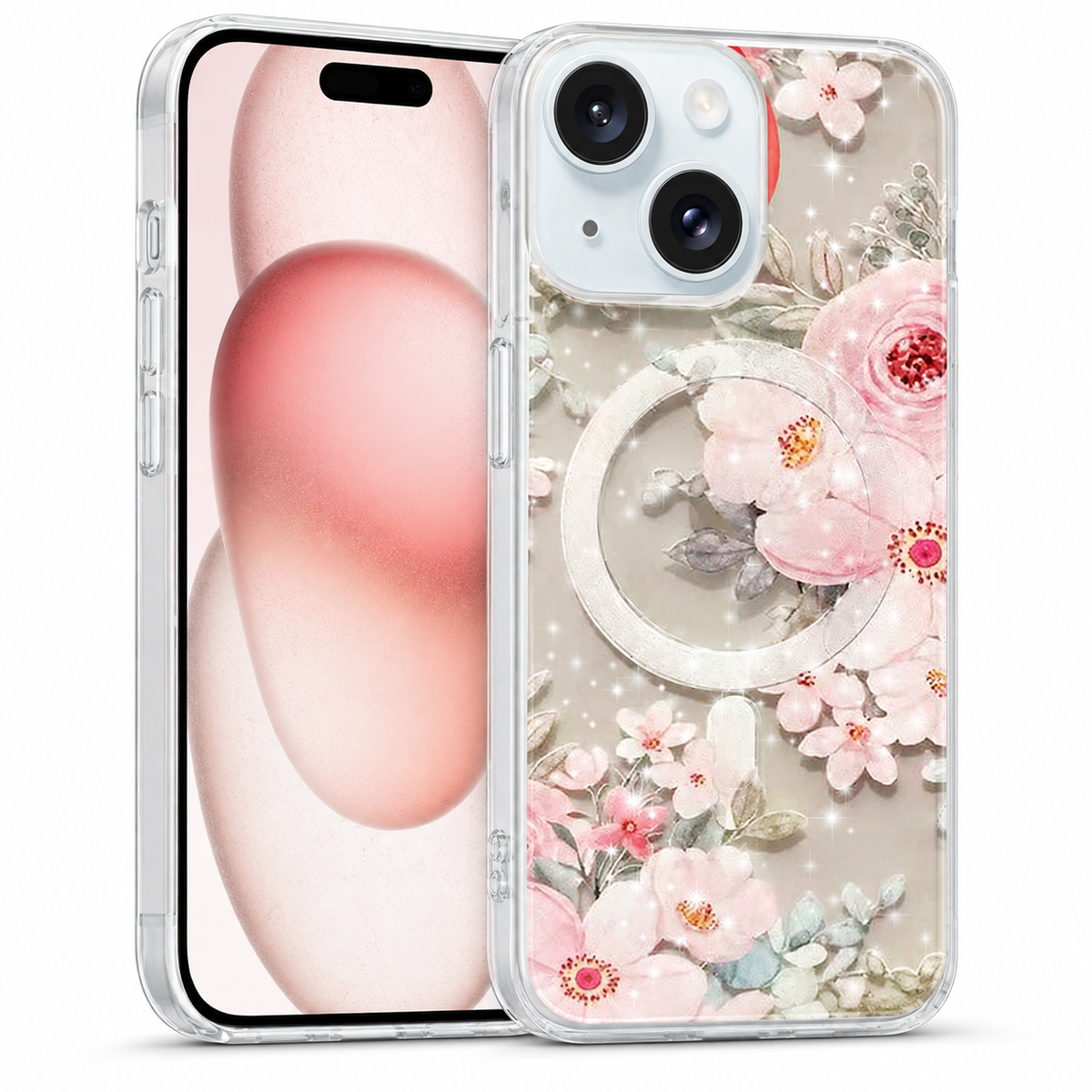 Frosted MagSafe Floral Case for Apple iPhone 15 - Light Pink Flowers – premium MagSafe phone cover