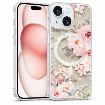 Frosted MagSafe Floral Case for Apple iPhone 14 - Light Pink Flowes