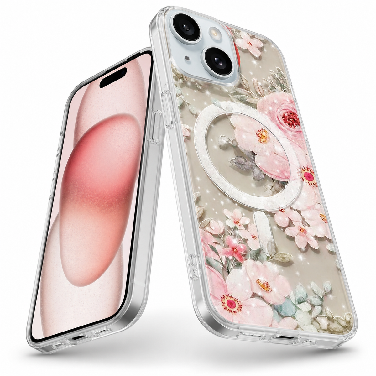 Frosted MagSafe Floral Case for Apple iPhone 13 - Light Pink Flowes