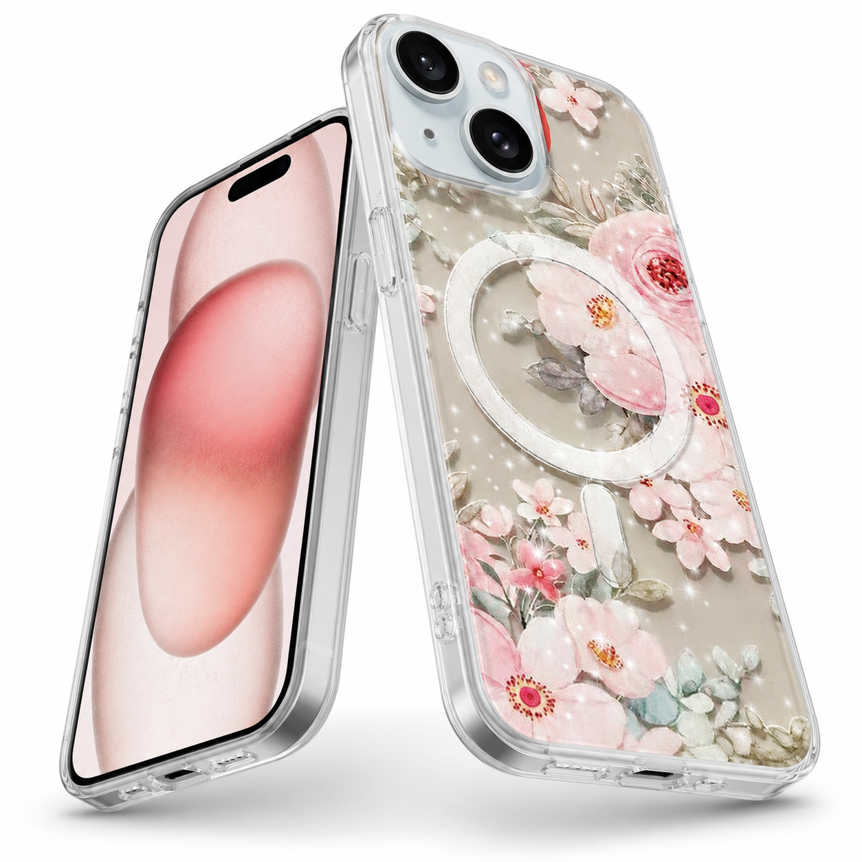 Frosted MagSafe Floral Case for Apple iPhone 14 - Light Pink Flowes
