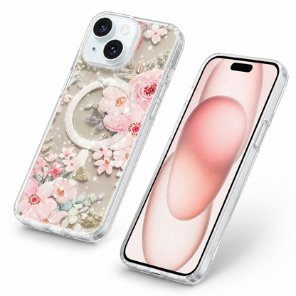 Frosted MagSafe Floral Case for Apple iPhone 13 - Light Pink Flowes