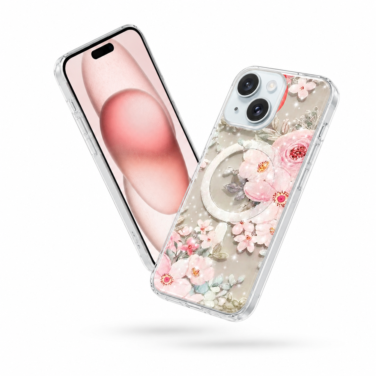 Frosted MagSafe Floral Case for Apple iPhone 13 - Light Pink Flowes