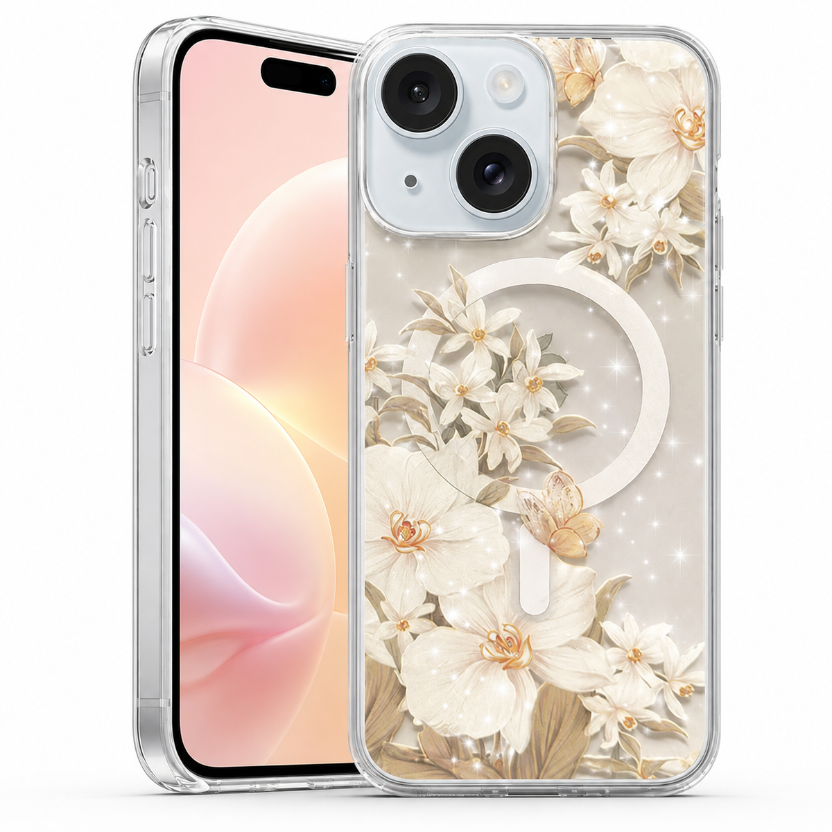 Frosted MagSafe Floral Case for Apple iPhone 13 - White Flowers