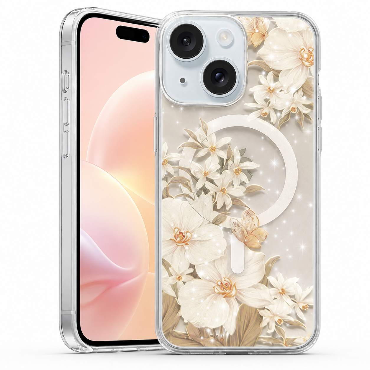Frosted MagSafe Floral Case for Apple iPhone 14 - White Flowers