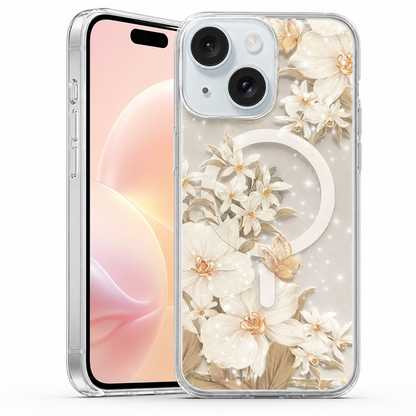 Frosted MagSafe Floral Case for Apple iPhone 14 - White Flowers