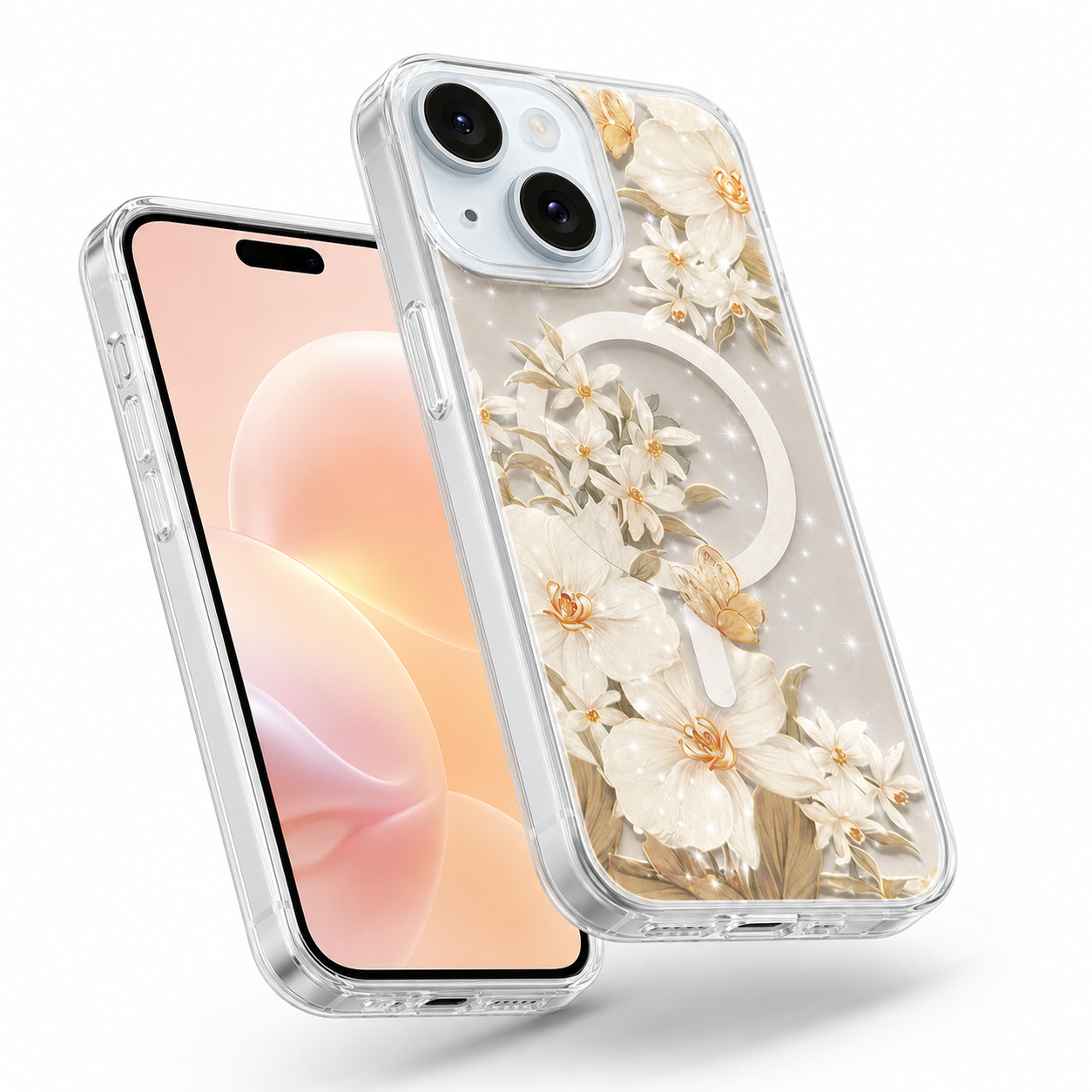 Frosted MagSafe Floral Case for Apple iPhone 13 - White Flowers