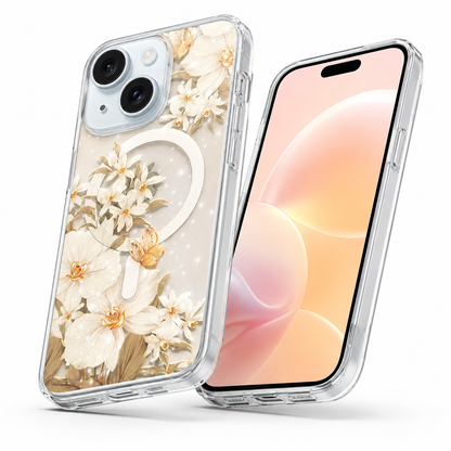 Frosted MagSafe Floral Case for Apple iPhone 13 - White Flowers