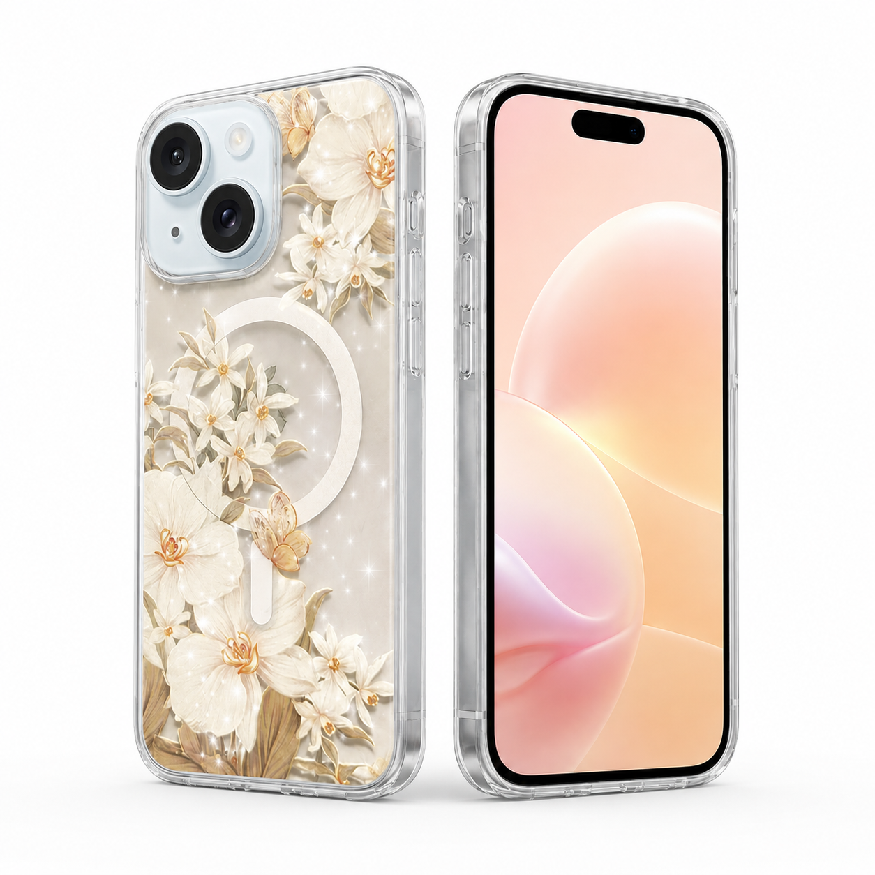 Frosted MagSafe Floral Case for Apple iPhone 14 - White Flowers