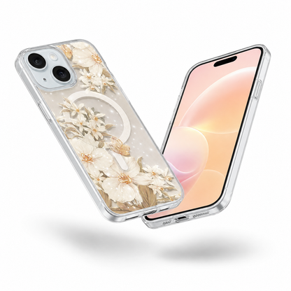 Frosted MagSafe Floral Case for Apple iPhone 13 - White Flowers