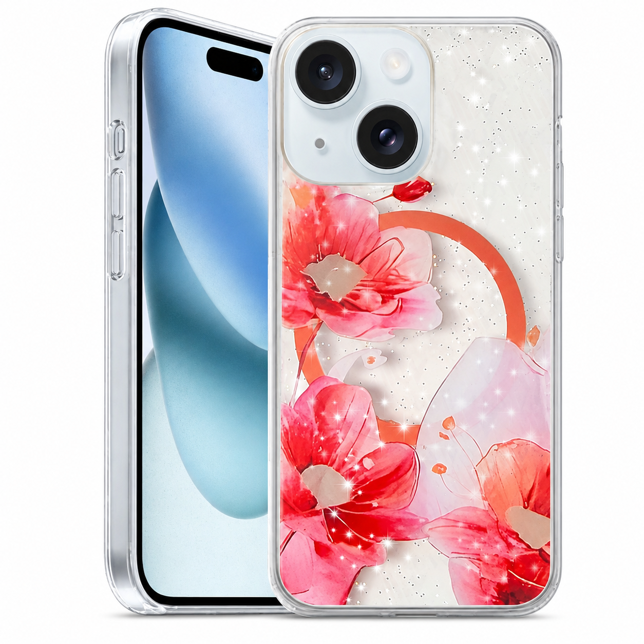 Frosted MagSafe Floral Case for Apple iPhone 13 - Red Flowers