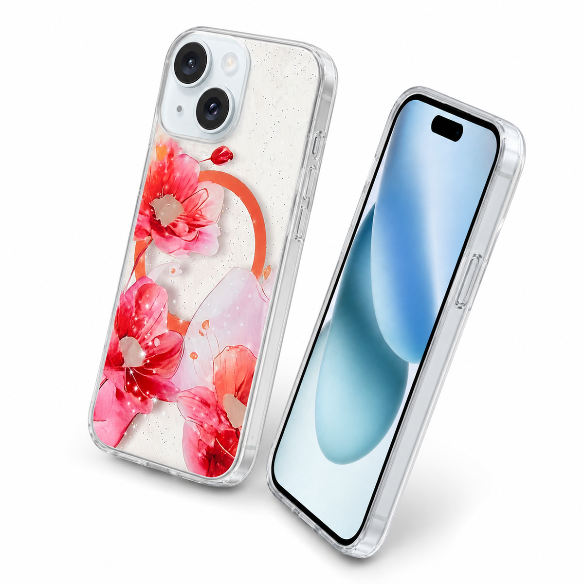 Frosted MagSafe Floral Case for Apple iPhone 13 - Red Flowers
