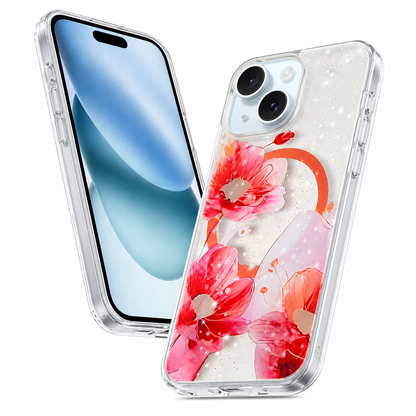Frosted MagSafe Floral Case for Apple iPhone 14 - Red Flowers