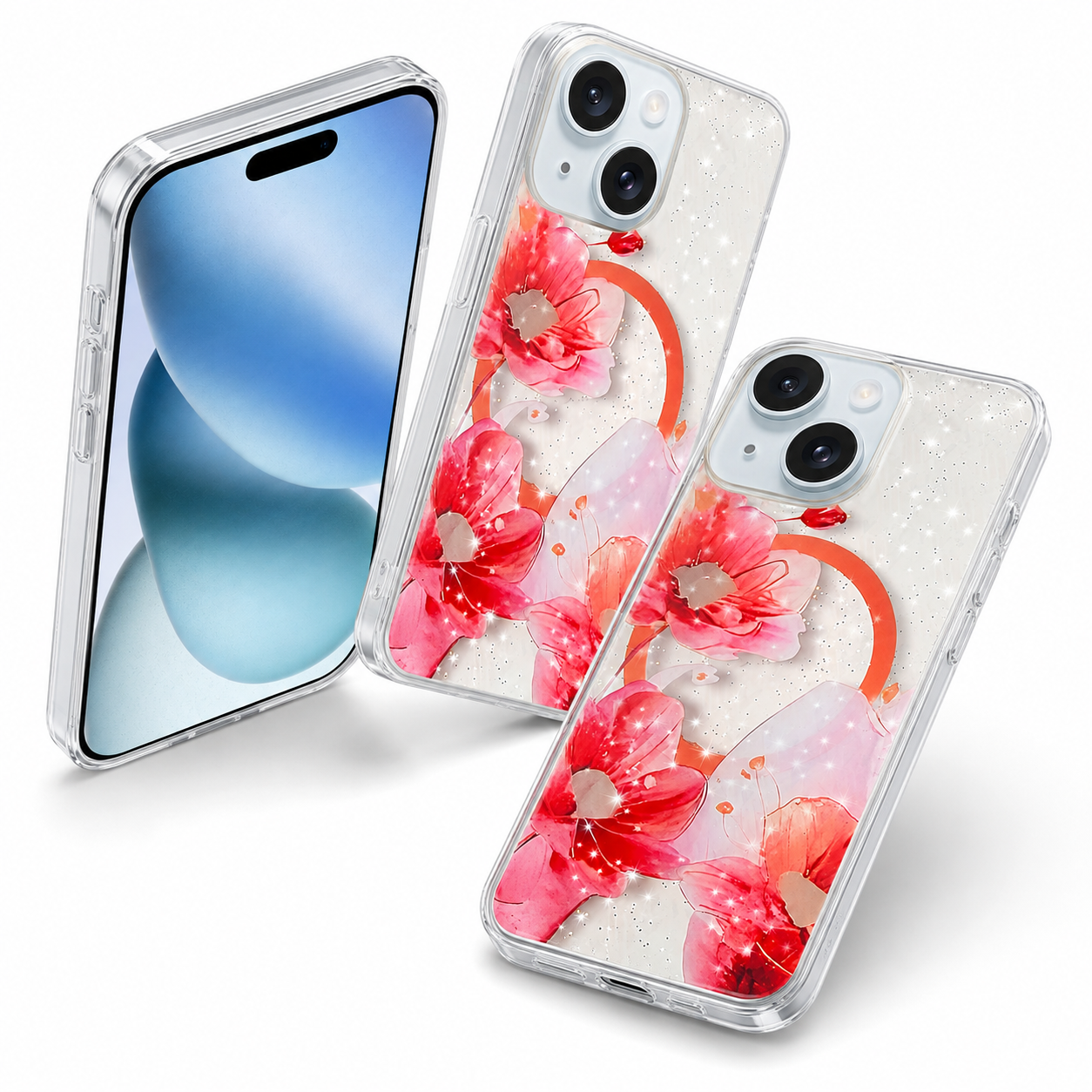 Frosted MagSafe Floral Case for Apple iPhone 14 - Red Flowers