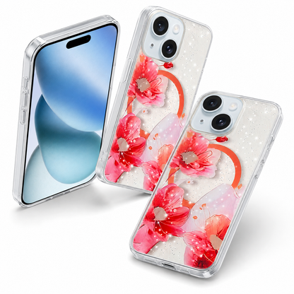 Frosted MagSafe Floral Case for Apple iPhone 14 - Red Flowers