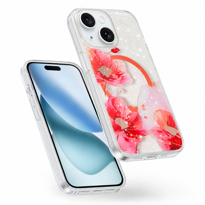 Frosted MagSafe Floral Case for Apple iPhone 13 - Red Flowers