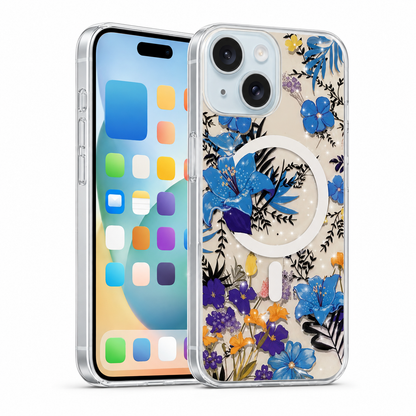 Frosted MagSafe Floral Case for Apple iPhone 13 - Blue Flowes
