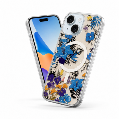 Frosted MagSafe Floral Case for Apple iPhone 14 - Blue Flowes