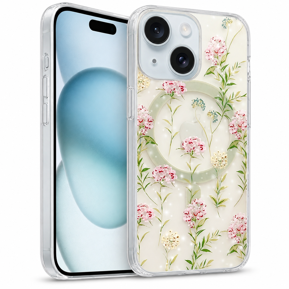 Frosted MagSafe Floral Case for Apple iPhone 13 - Green Leaf