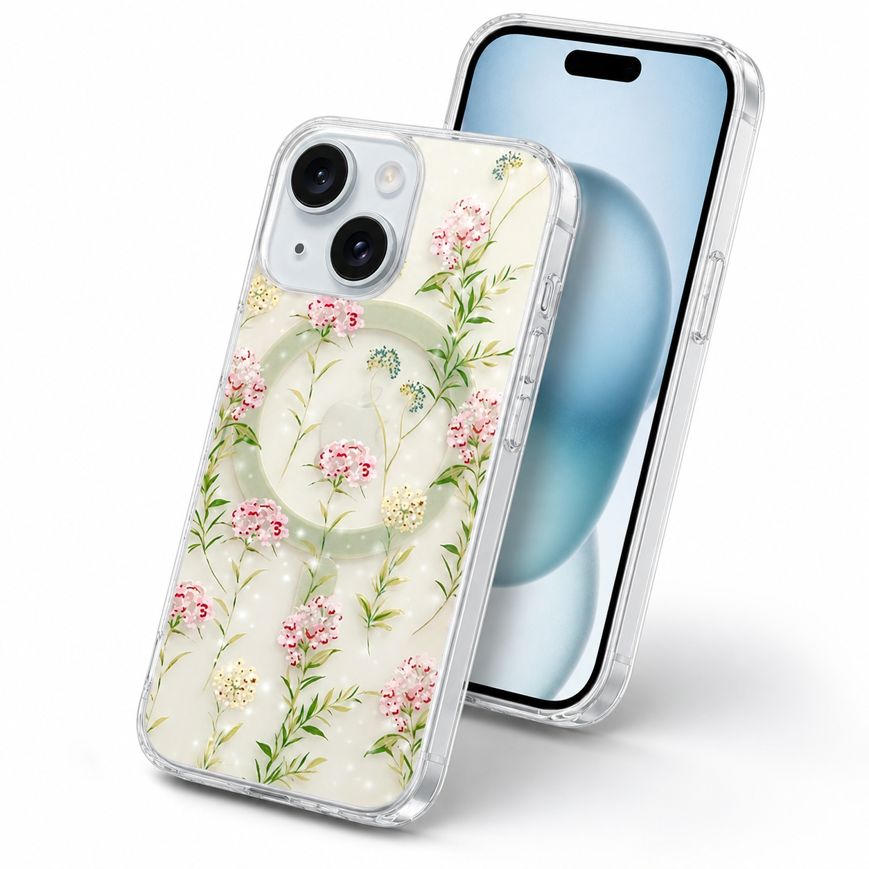 Frosted MagSafe Floral Case for Apple iPhone 14 - Green Leaf