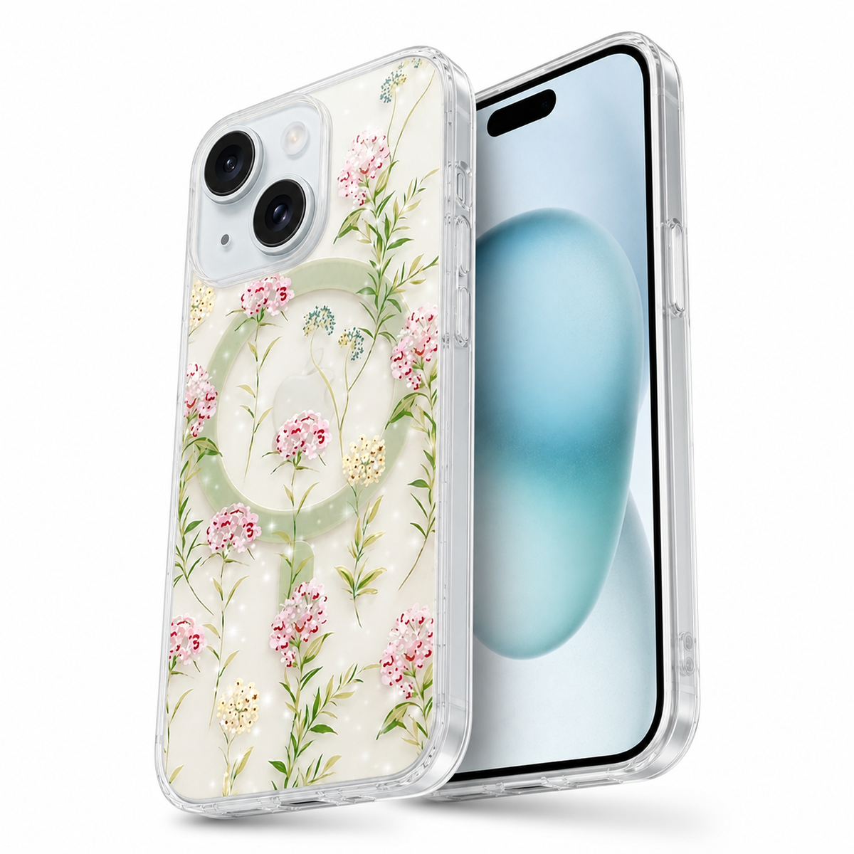 Frosted MagSafe Floral Case for Apple iPhone 13 - Green Leaf