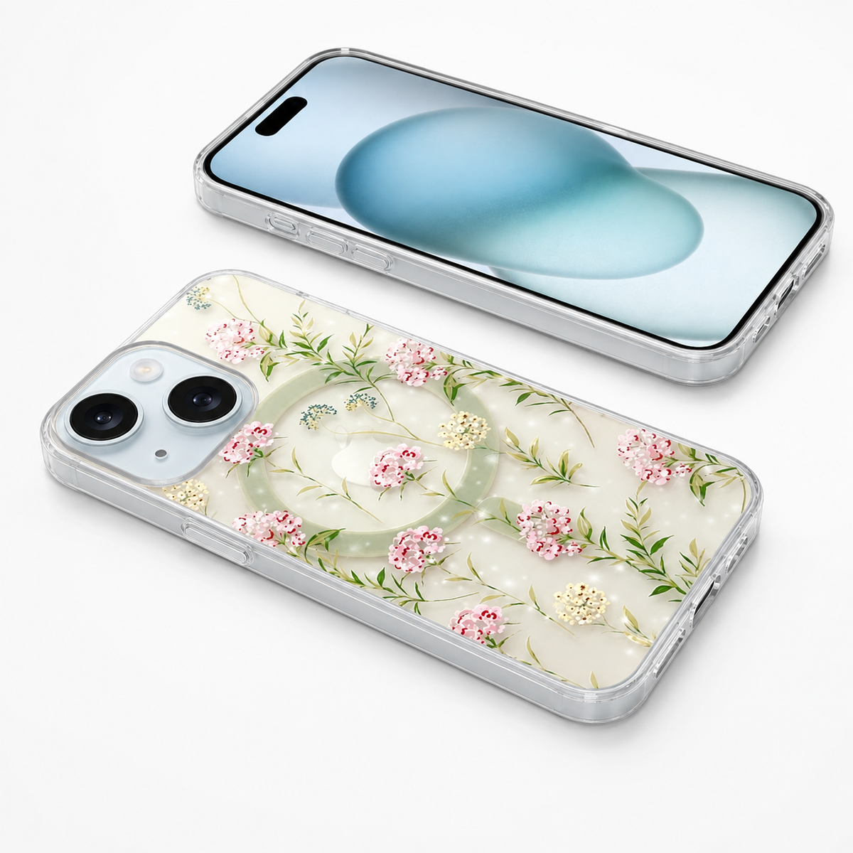 Frosted MagSafe Floral Case for Apple iPhone 14 - Green Leaf