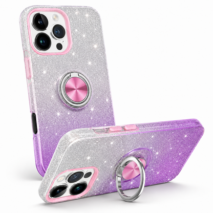3-in-1 Glitter Ring Case for Apple iPhone 16 Pro Max - Purple / Silver
