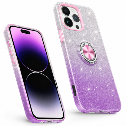 3-in-1 Glitter Ring Case for Apple iPhone 16 Pro Max - Purple / Silver