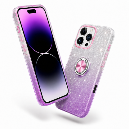 3-in-1 Glitter Ring Case for Apple iPhone 16 Pro Max - Purple / Silver