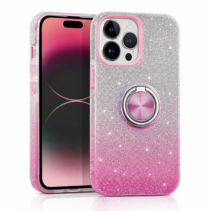 Glitter Ring Case for Apple iPhone 16 Pro Max - Pink / Silver