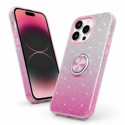 Glitter Ring Case for Apple iPhone 16 Pro Max - Pink / Silver