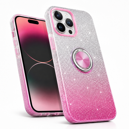 Glitter Ring Case for Apple iPhone 16 Pro Max - Pink / Silver