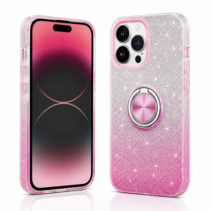 Glitter Ring Case for Apple iPhone 16 Pro Max - Pink / Silver