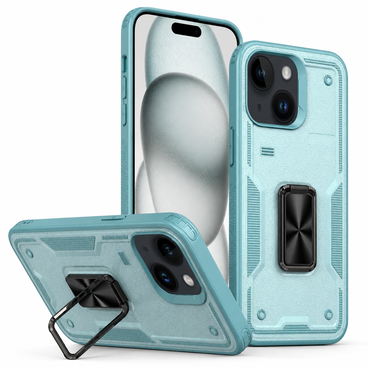 Rugged Kickstand Ring Case for Apple iPhone 13 - Teal